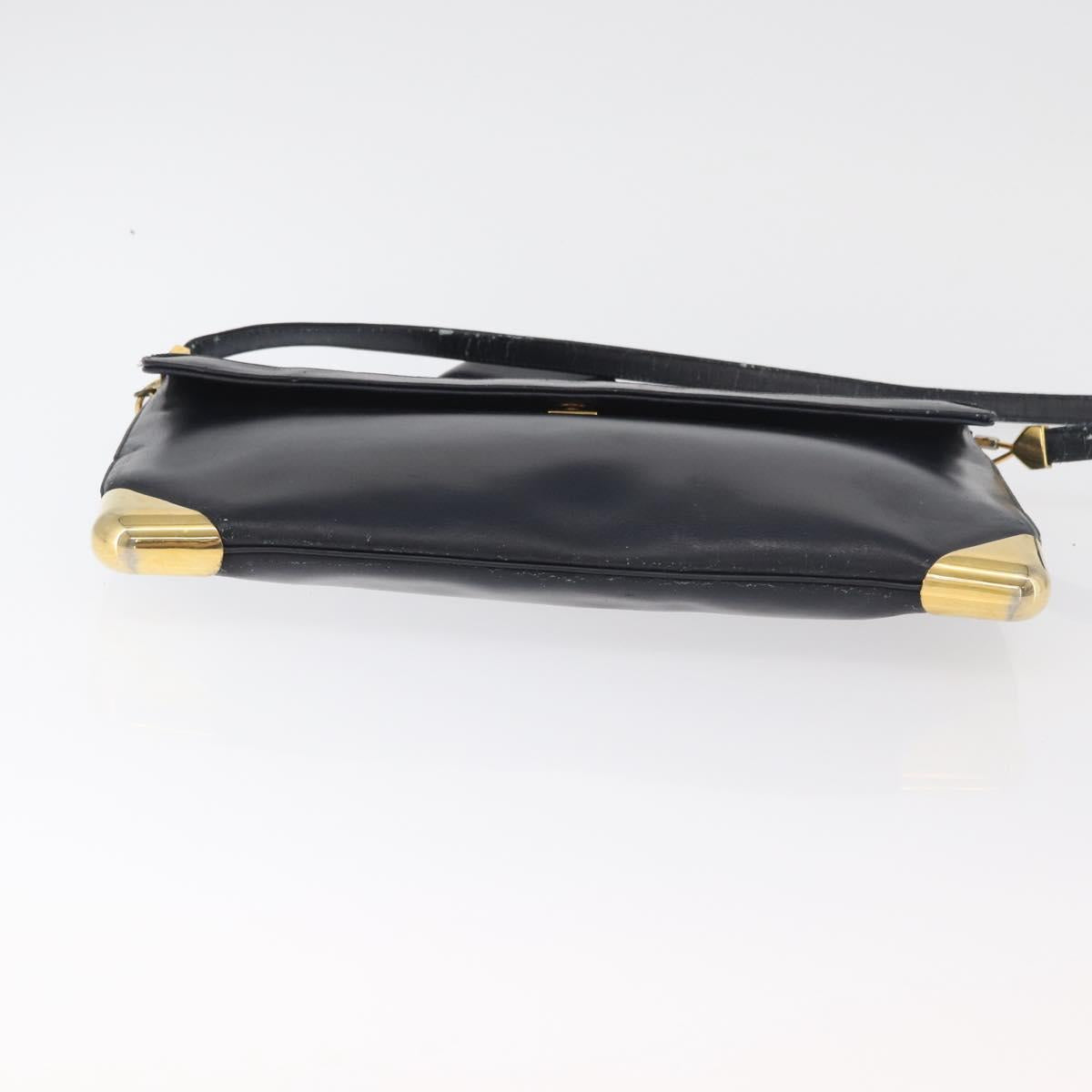 Christian Dior Shoulder Bag Leather Navy Gold Auth bs34858