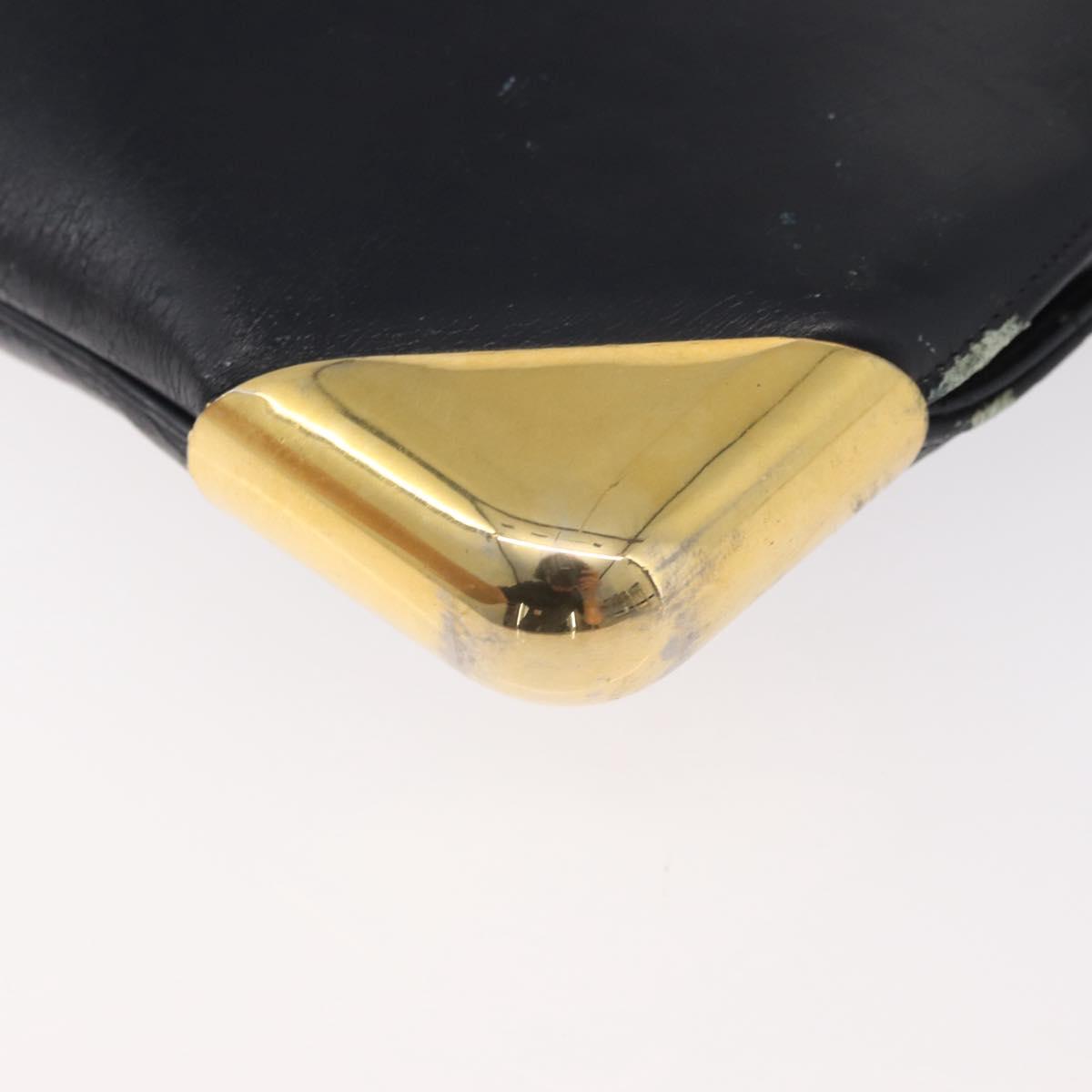 Christian Dior Shoulder Bag Leather Navy Gold Auth bs34858