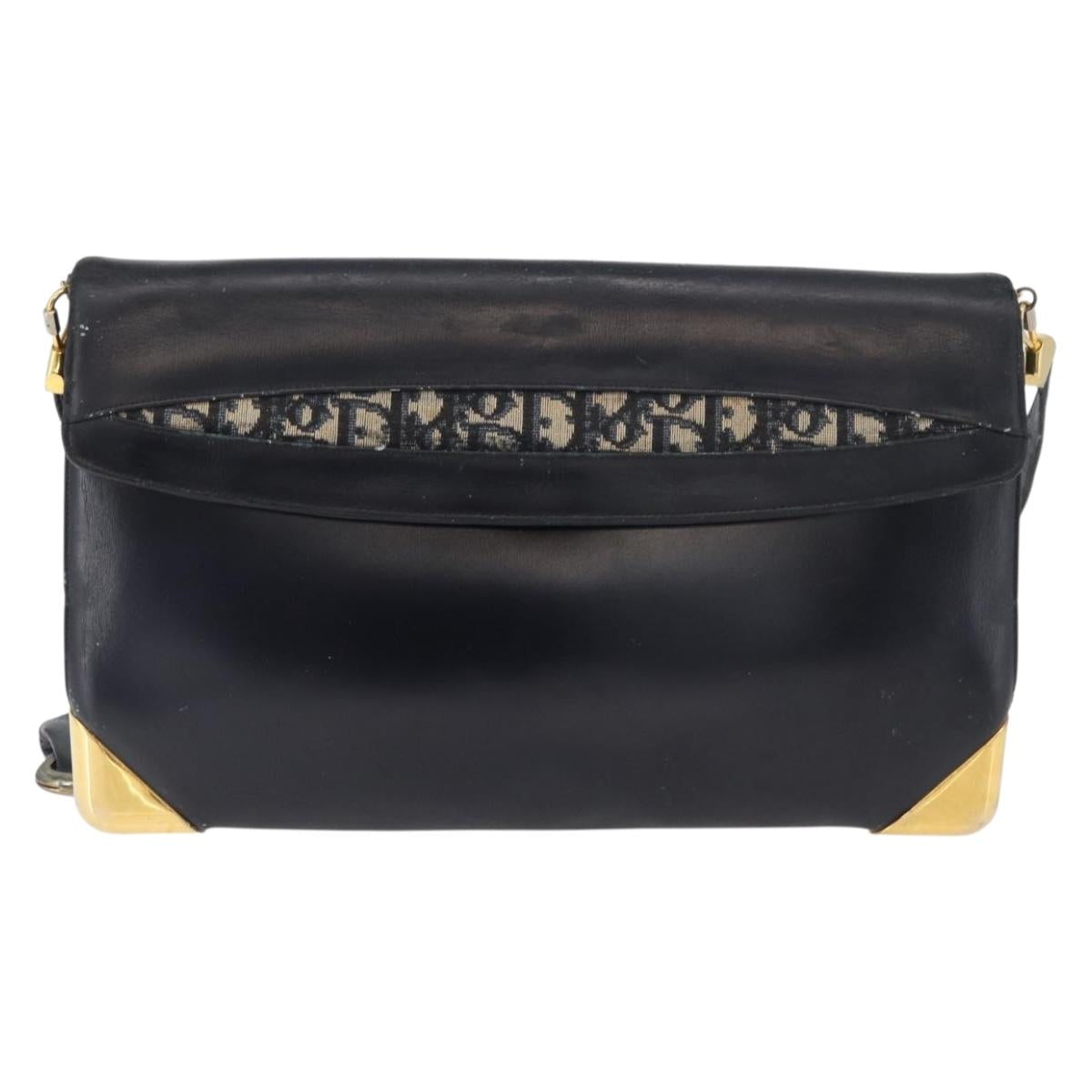 Christian Dior Shoulder Bag Leather Navy Gold Auth bs34858