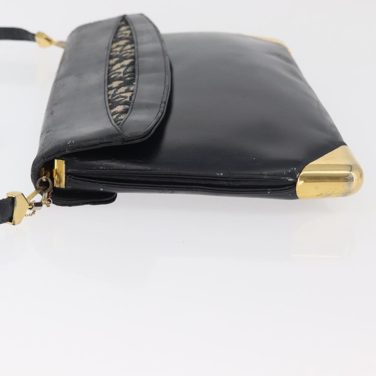 Christian Dior Shoulder Bag Leather Navy Gold Auth bs34858