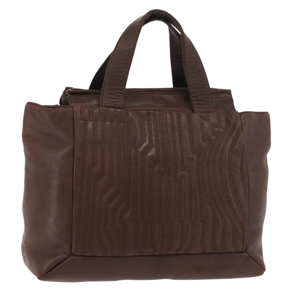 PRADA Hand Bag Leather Brown Gold Auth bs34862