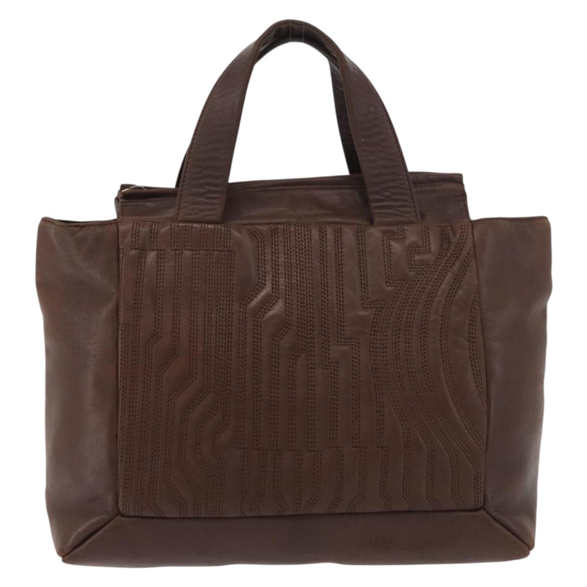 PRADA Hand Bag Leather Brown Gold Auth bs34862