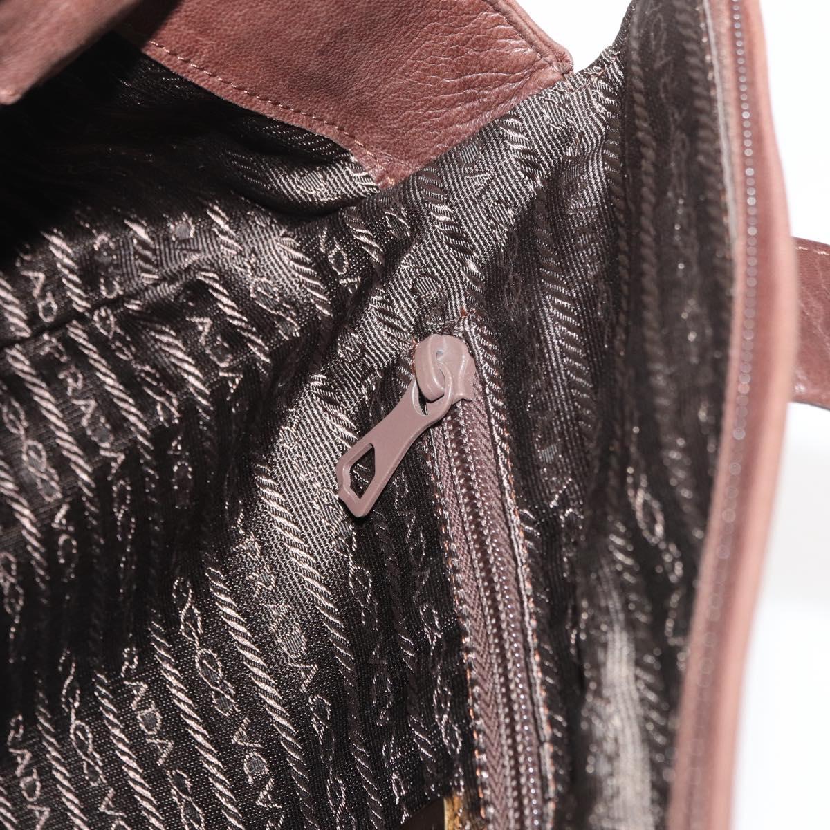 PRADA Hand Bag Leather Brown Gold Auth bs34862