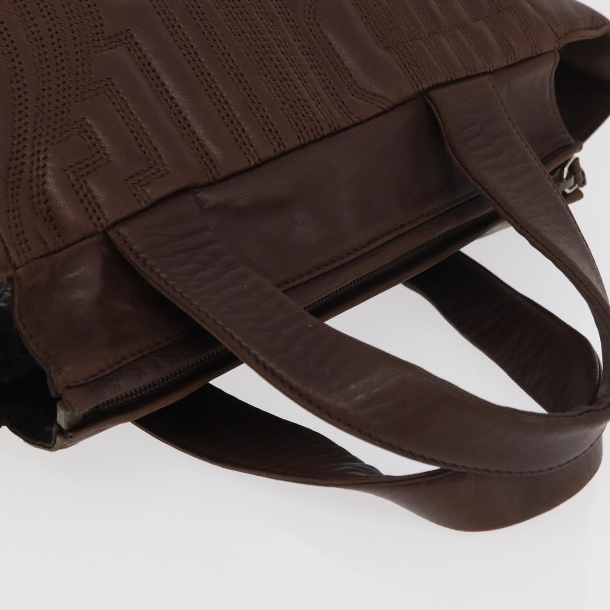 PRADA Hand Bag Leather Brown Gold Auth bs34862