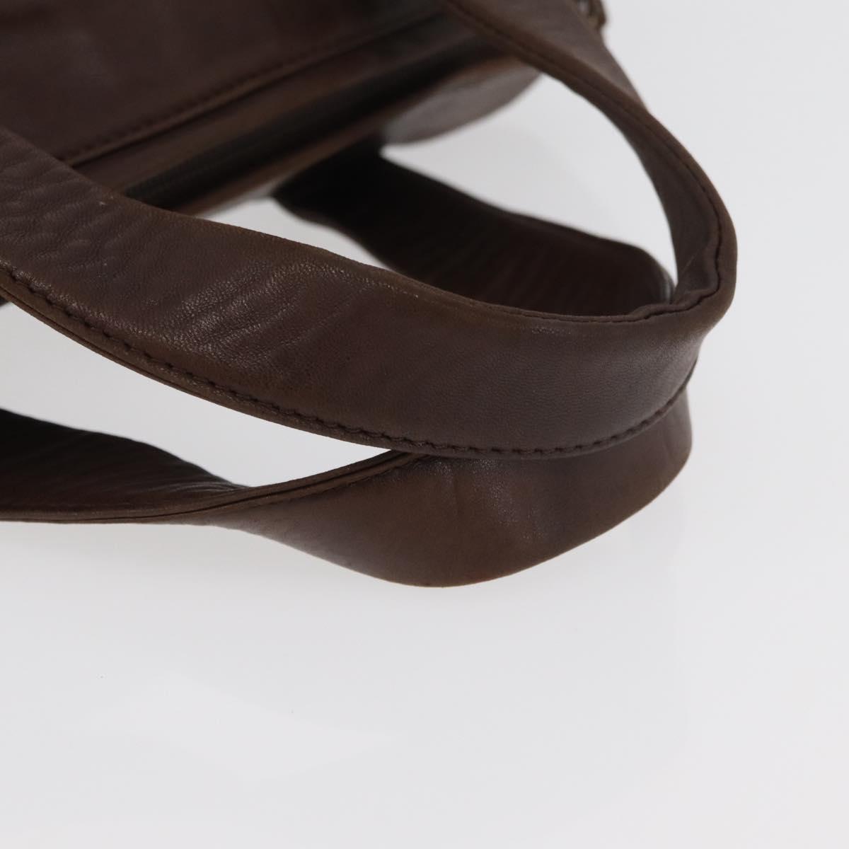 PRADA Hand Bag Leather Brown Gold Auth bs34862