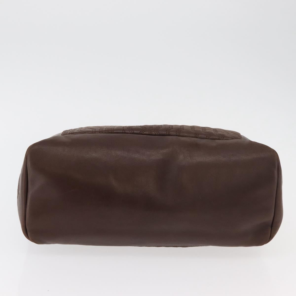 PRADA Hand Bag Leather Brown Gold Auth bs34862