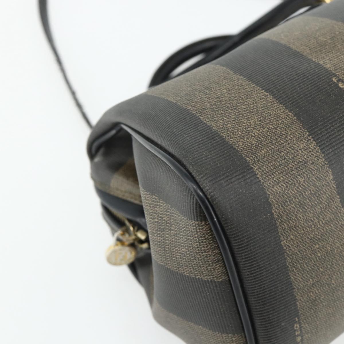 FENDI Pecan Canvas Mini Boston Bag PVC Black Brown Auth bs34863