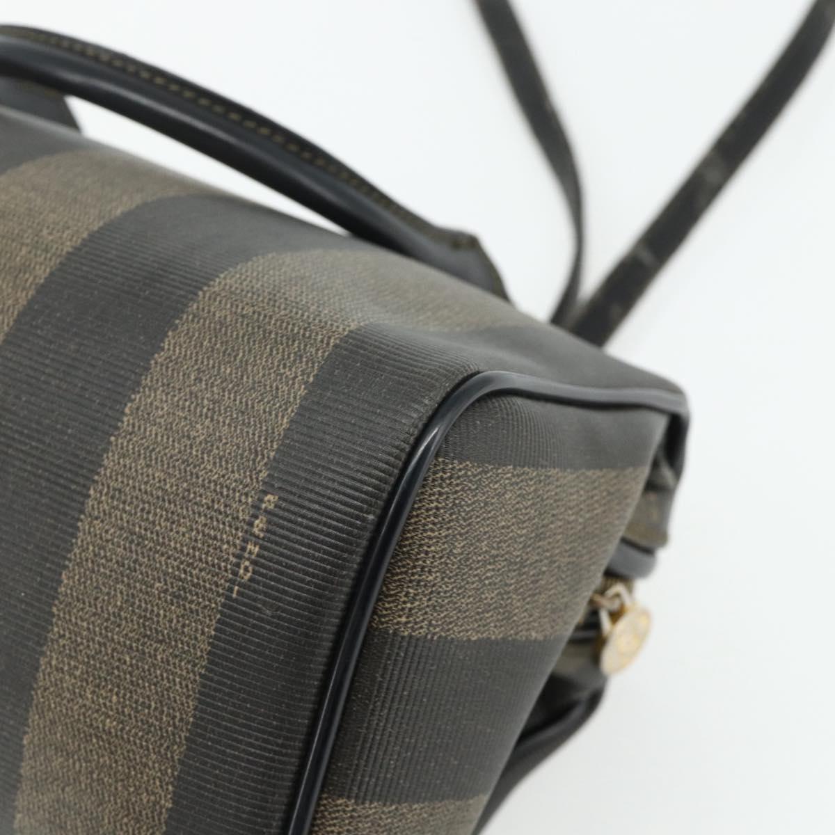 FENDI Pecan Canvas Mini Boston Bag PVC Black Brown Auth bs34863
