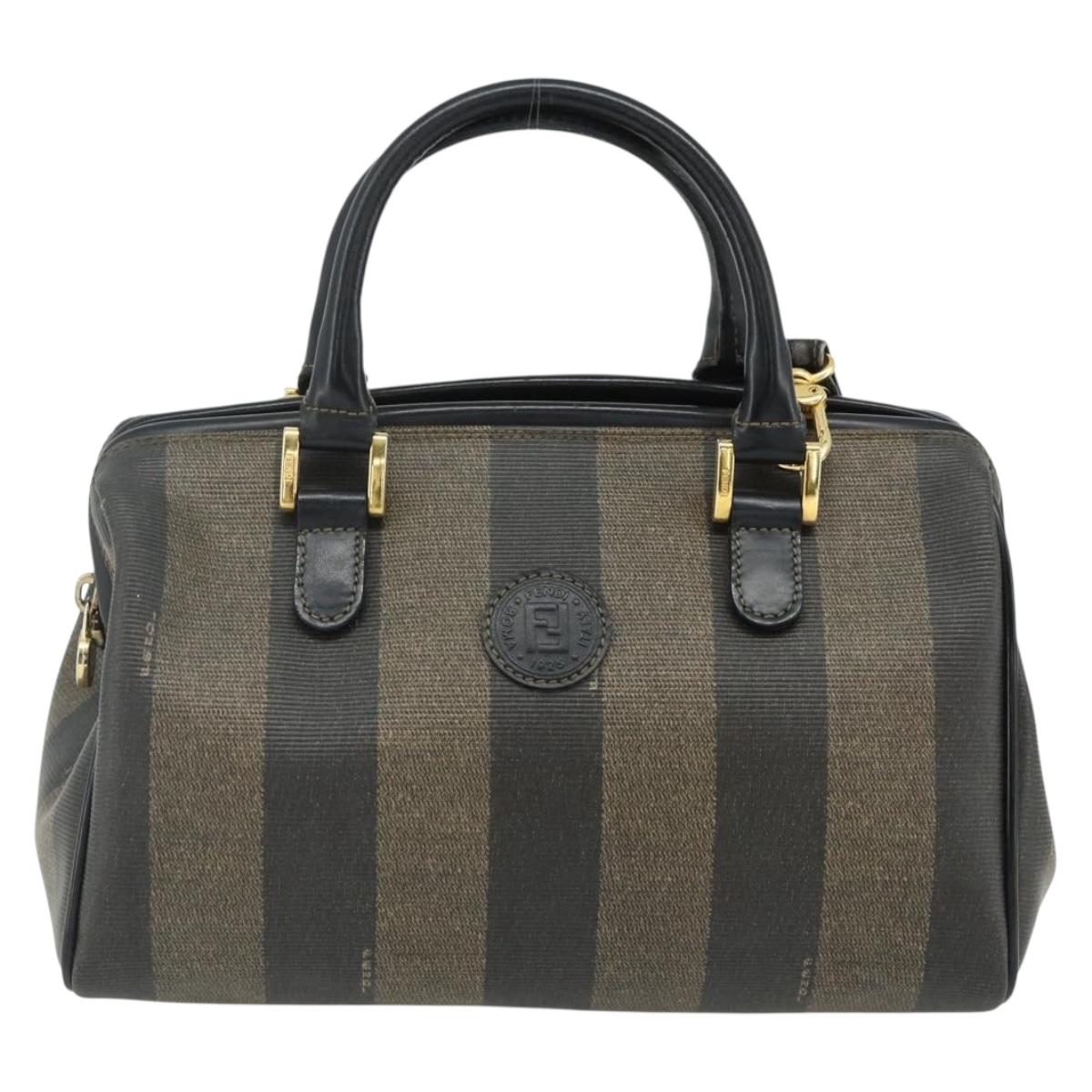FENDI Pecan Canvas Mini Boston Bag PVC Black Brown Auth bs34863