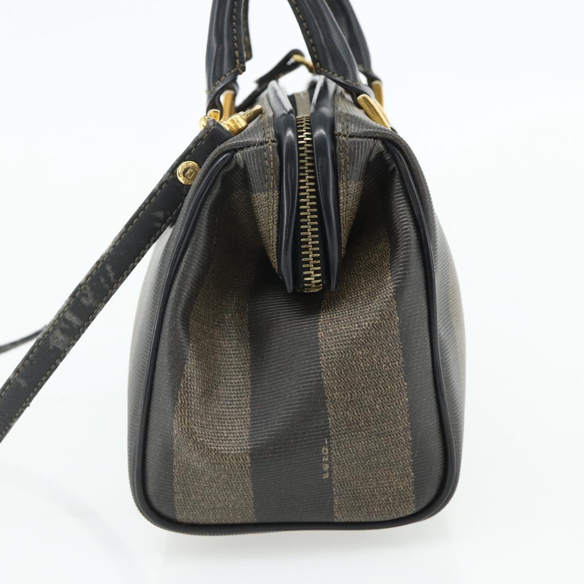 FENDI Pecan Canvas Mini Boston Bag PVC Black Brown Auth bs34863