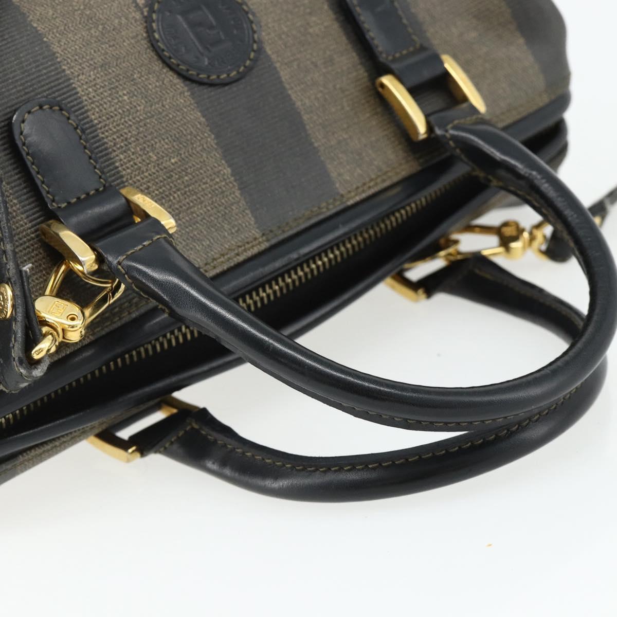 FENDI Pecan Canvas Mini Boston Bag PVC Black Brown Auth bs34863