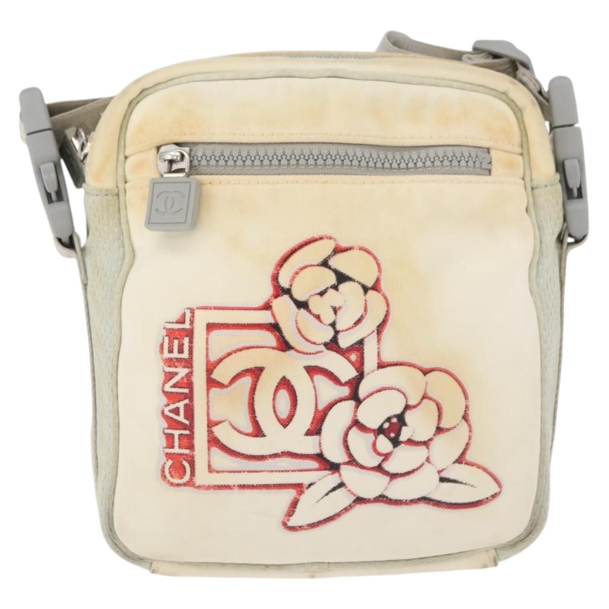 CHANEL Sports Line Shoulder Bag Nylon White Silver CC Auth bs34864