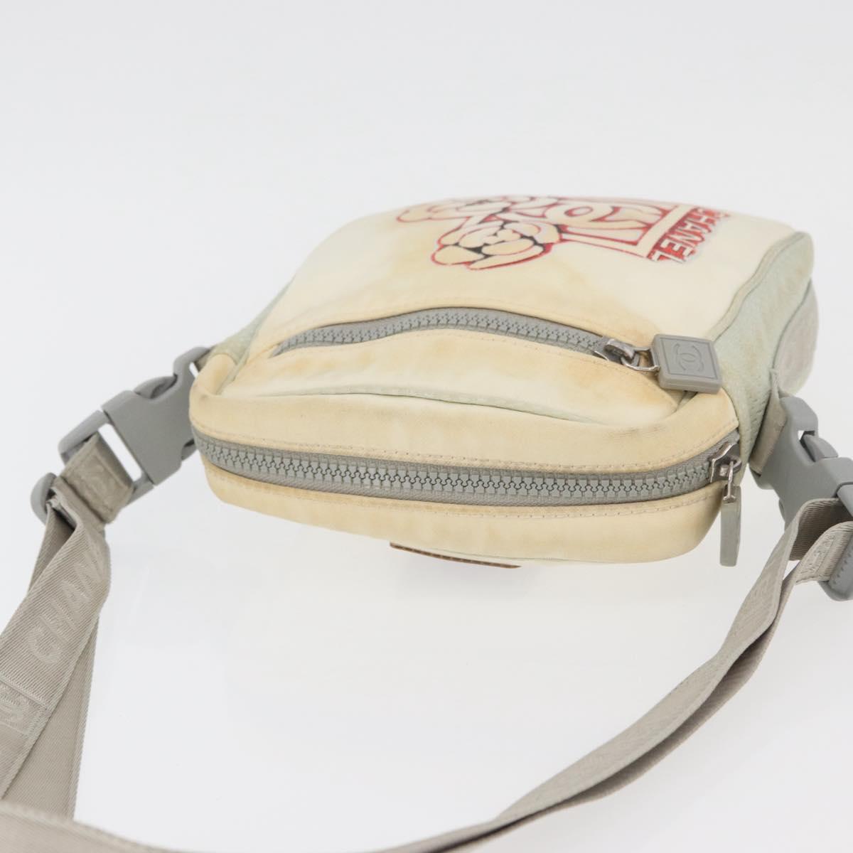 CHANEL Sports Line Shoulder Bag Nylon White Silver CC Auth bs34864