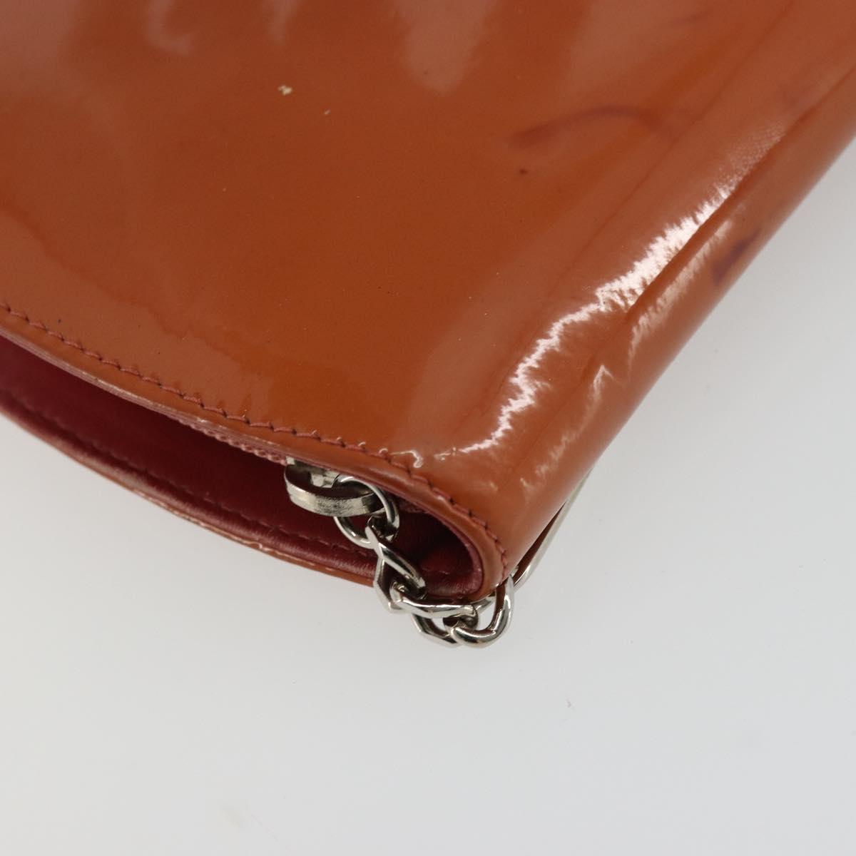 CHANEL Long Wallet Patent leather Orange Silver CC Auth bs34871