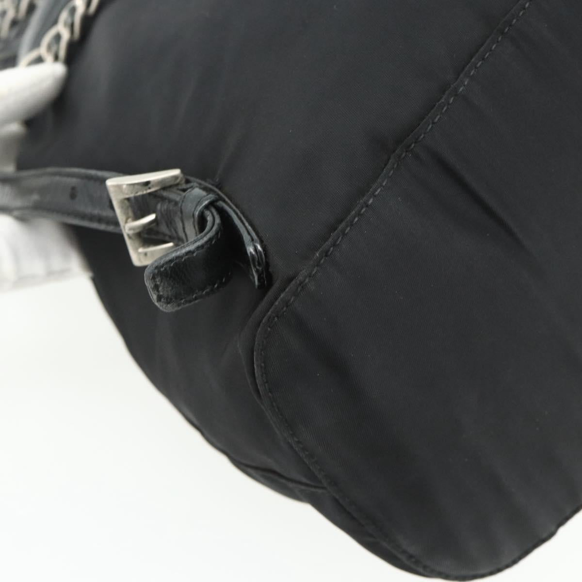 PRADA Chain Shoulder Backpack Nylon Black Silver Auth bs34877A