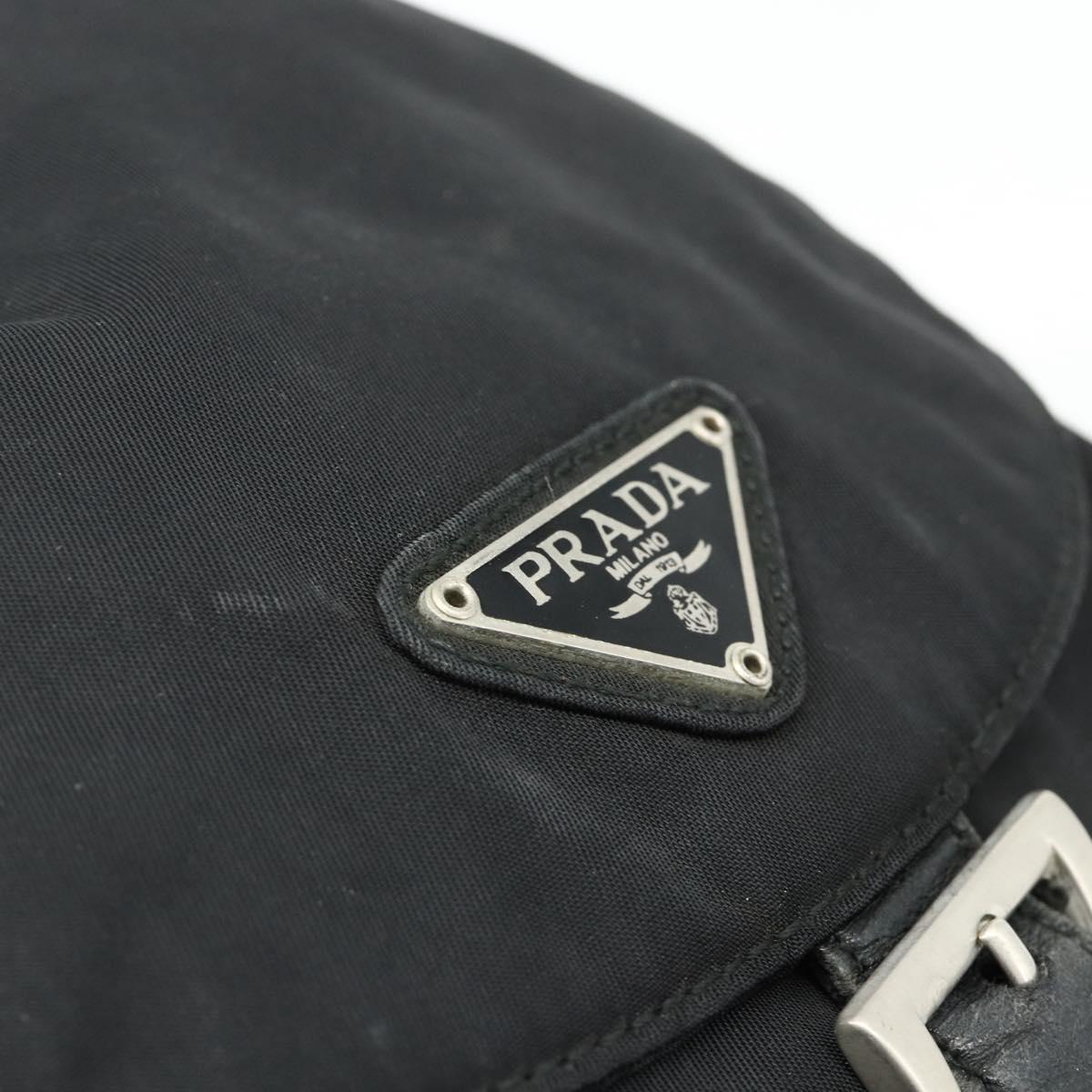 PRADA Chain Shoulder Backpack Nylon Black Silver Auth bs34877A