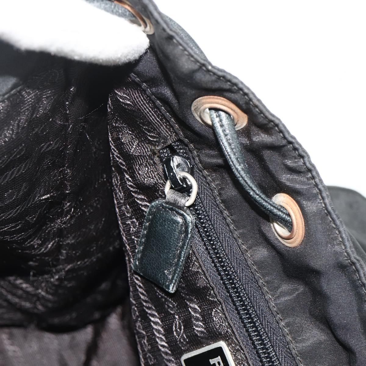PRADA Chain Shoulder Backpack Nylon Black Silver Auth bs34877A