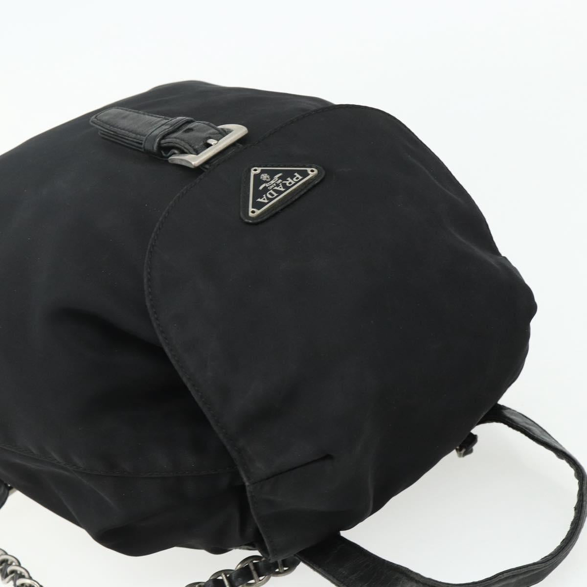 PRADA Chain Shoulder Backpack Nylon Black Silver Auth bs34877A