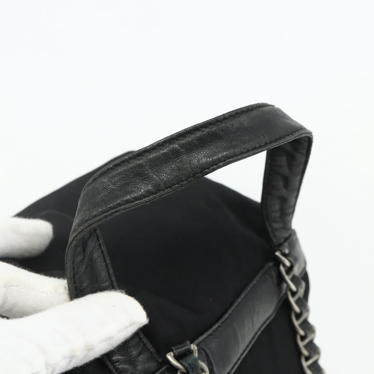 PRADA Chain Shoulder Backpack Nylon Black Silver Auth bs34877A