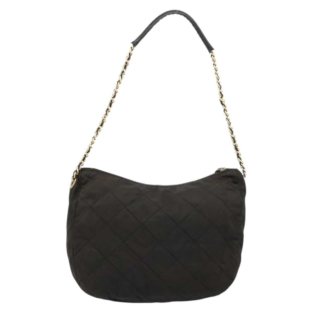 PRADA Chain Shoulder Bag Nylon Black Gold Auth bs34879A