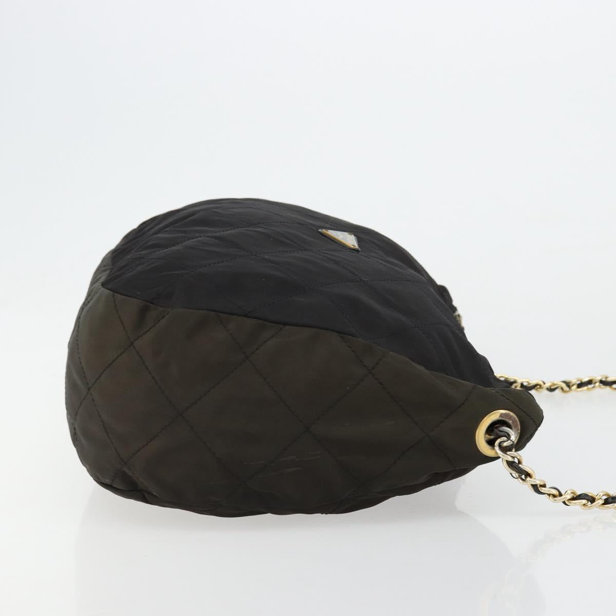 PRADA Chain Shoulder Bag Nylon Black Gold Auth bs34879A