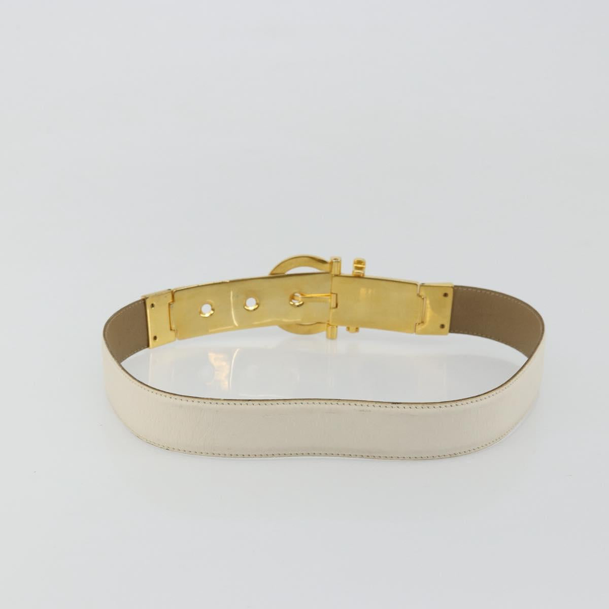 Salvatore Ferragamo Gancini Belt Leather 29.9"" White Gold Auth bs34881A