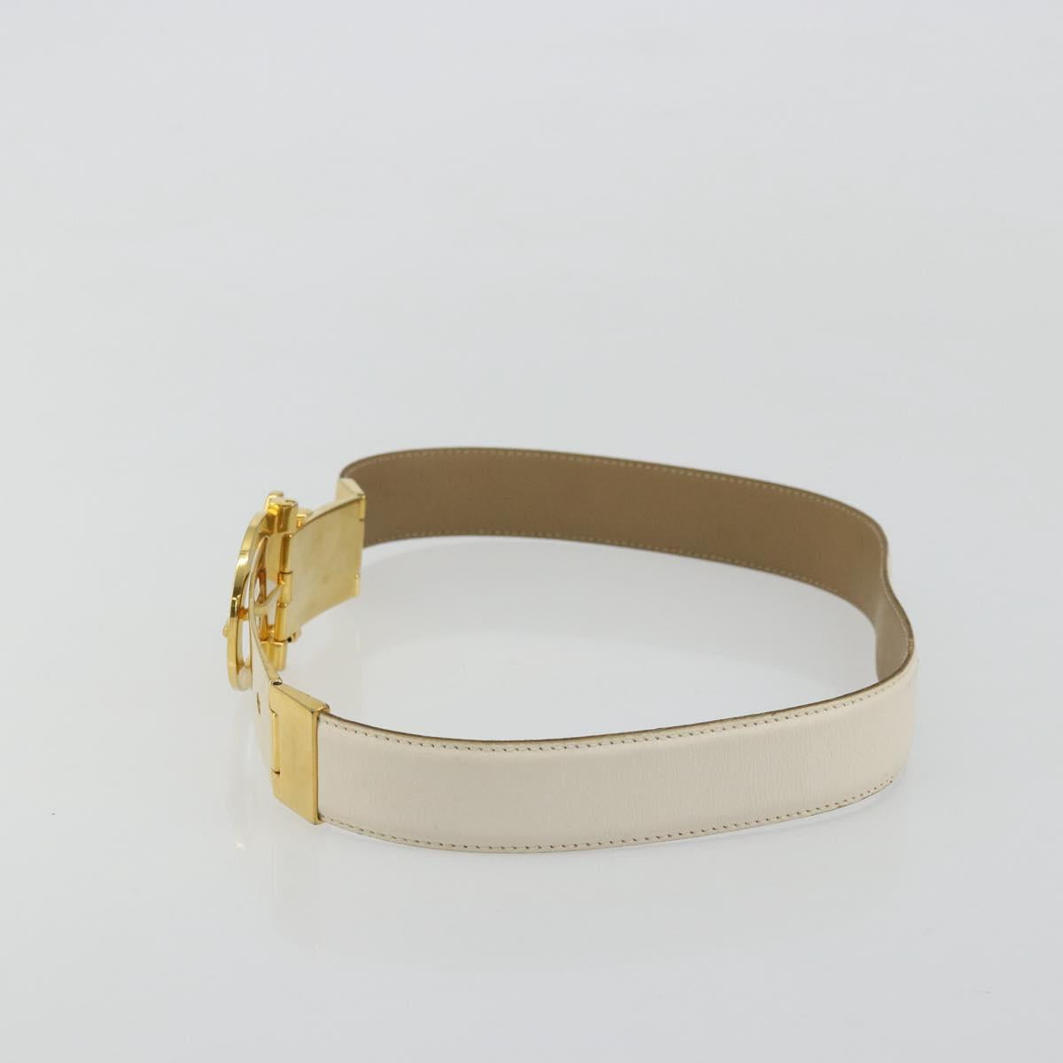 Salvatore Ferragamo Gancini Belt Leather 29.9"" White Gold Auth bs34881A