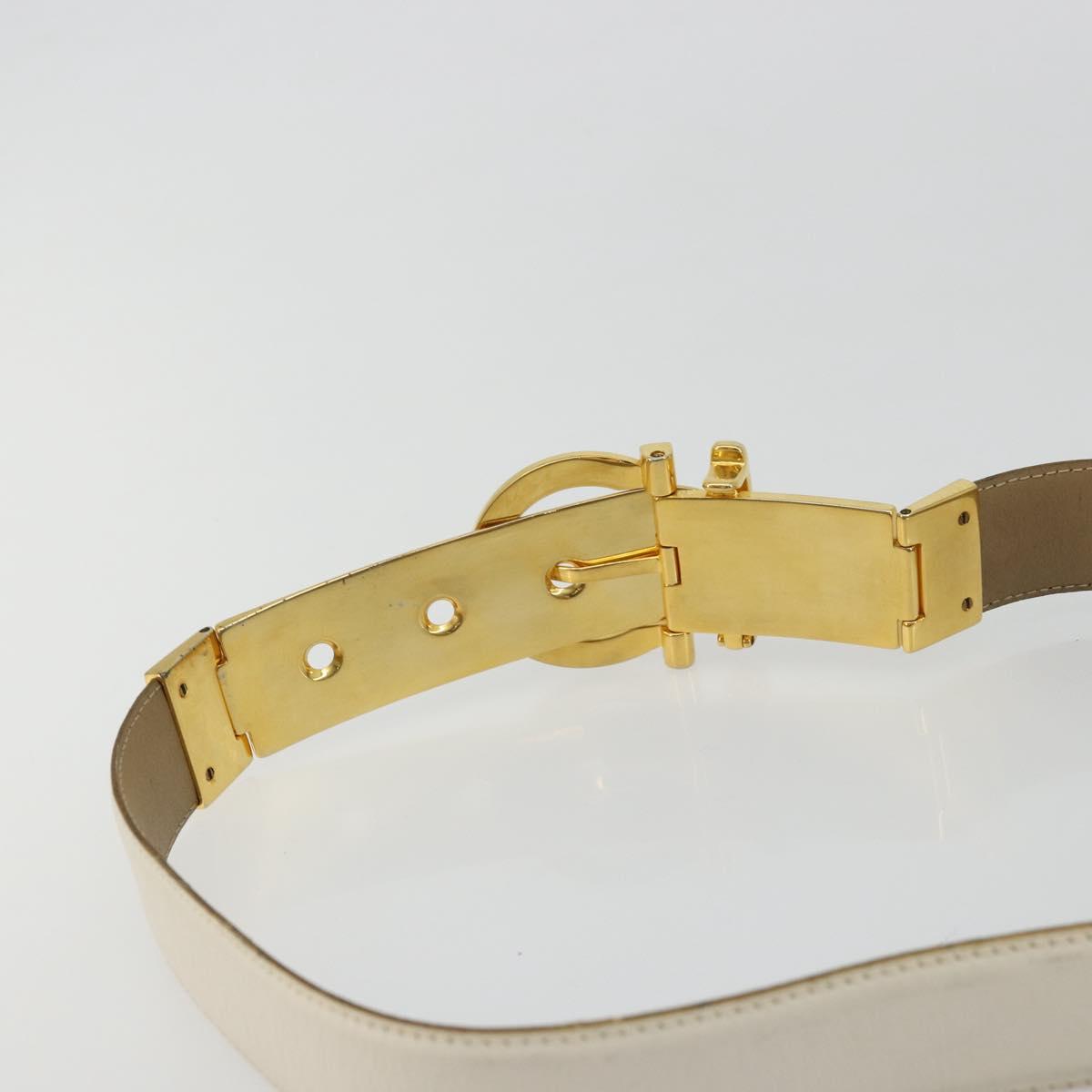 Salvatore Ferragamo Gancini Belt Leather 29.9"" White Gold Auth bs34881A