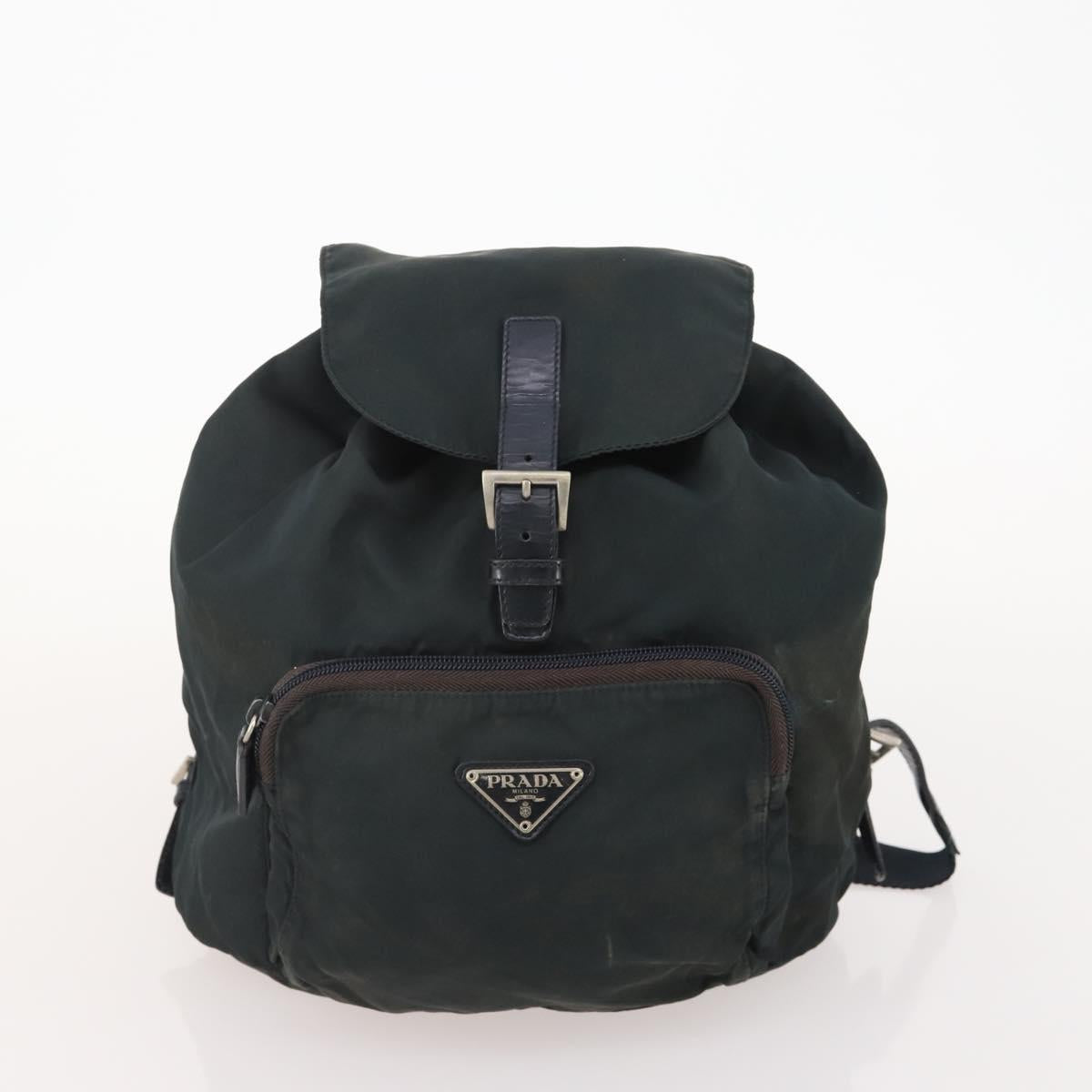PRADA Backpack Nylon 2 Set Black Khaki Auth bs34889