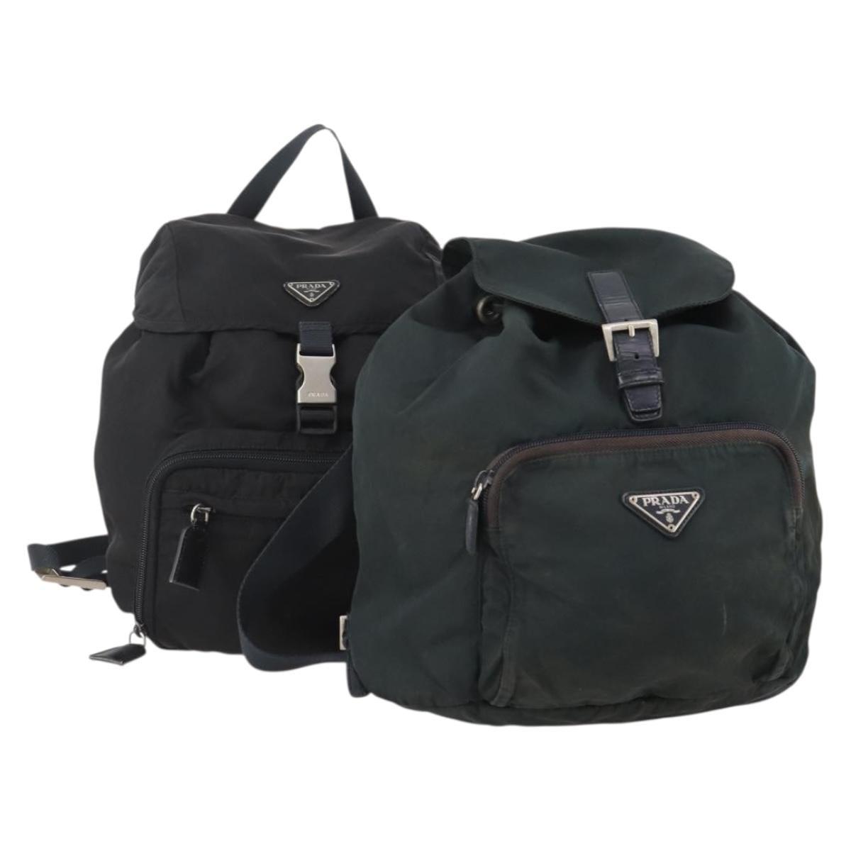 PRADA Backpack Nylon 2 Set Black Khaki Auth bs34889