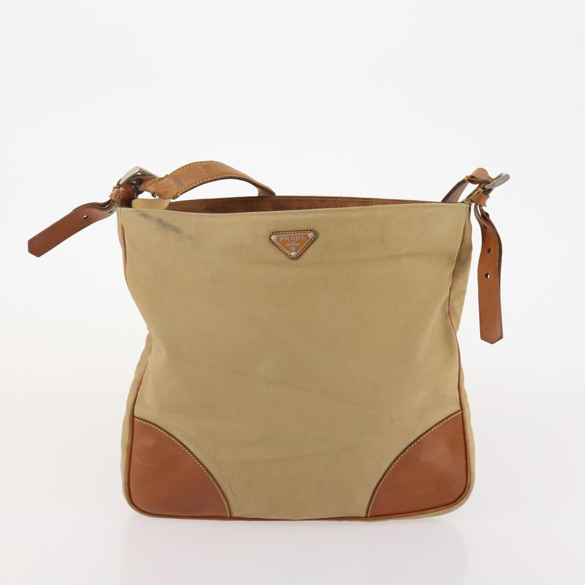 PRADA Shoulder Bag Canvas Nylon Leather 3 Set Brown White Auth bs34891