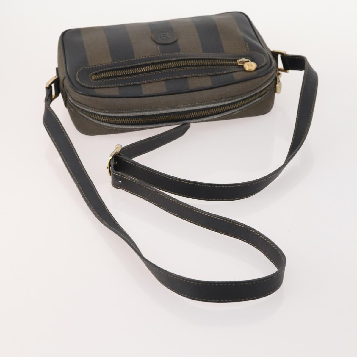 FENDI Pecan Canvas Shoulder Bag PVC 2 Set Black Brown Auth bs34895