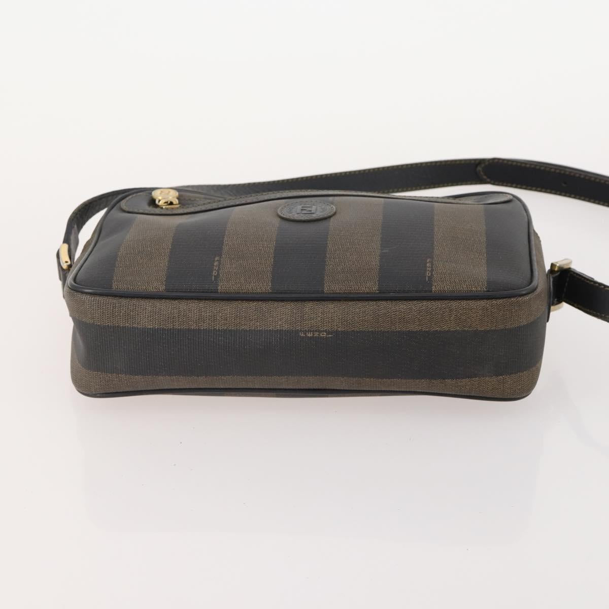 FENDI Pecan Canvas Shoulder Bag PVC 2 Set Black Brown Auth bs34895