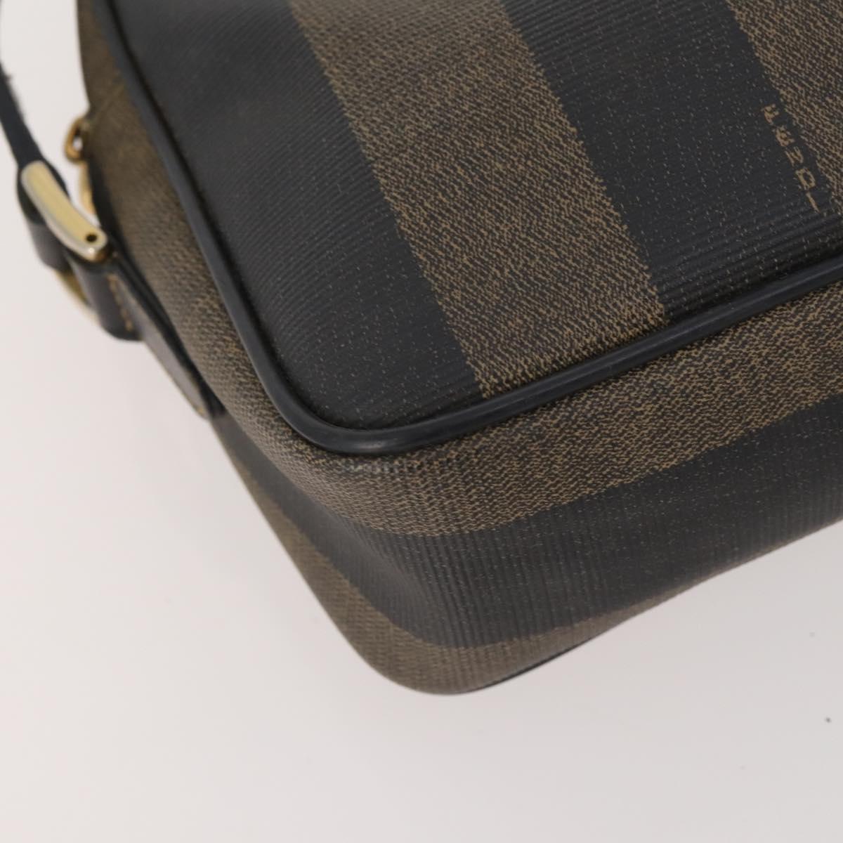 FENDI Pecan Canvas Shoulder Bag PVC 2 Set Black Brown Auth bs34895
