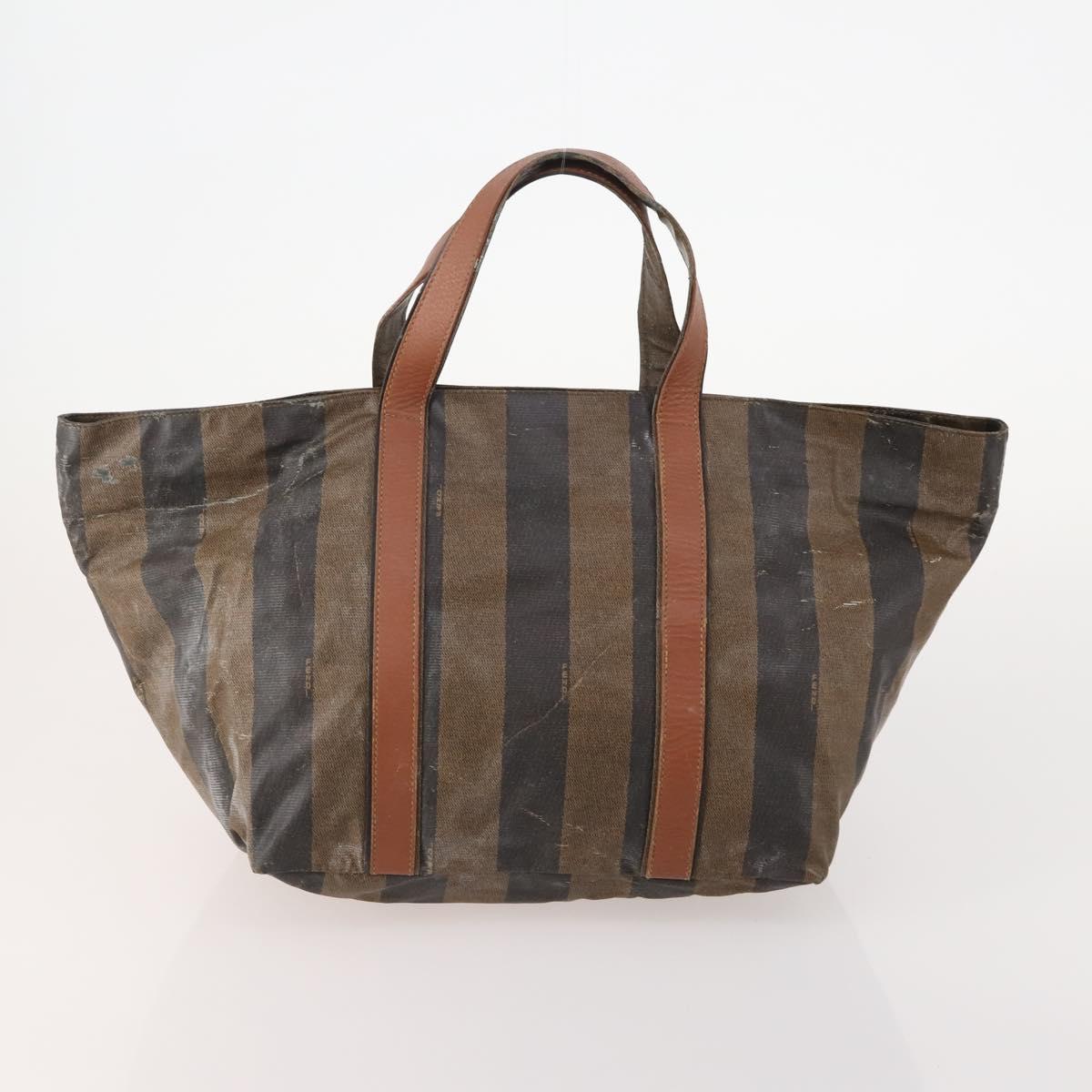 FENDI Pecan Canvas Shoulder Bag PVC 2 Set Black Brown Auth bs34895