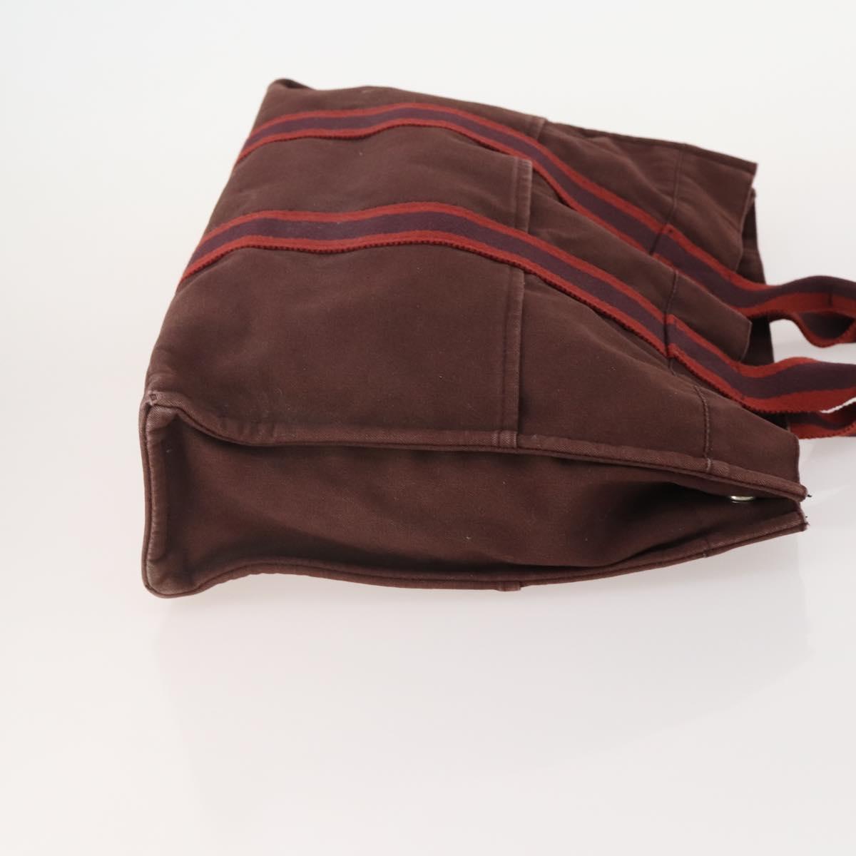 HERMES Fourre Tout Hand Bag Canvas 4 Set Bordeaux White pink Auth bs34897