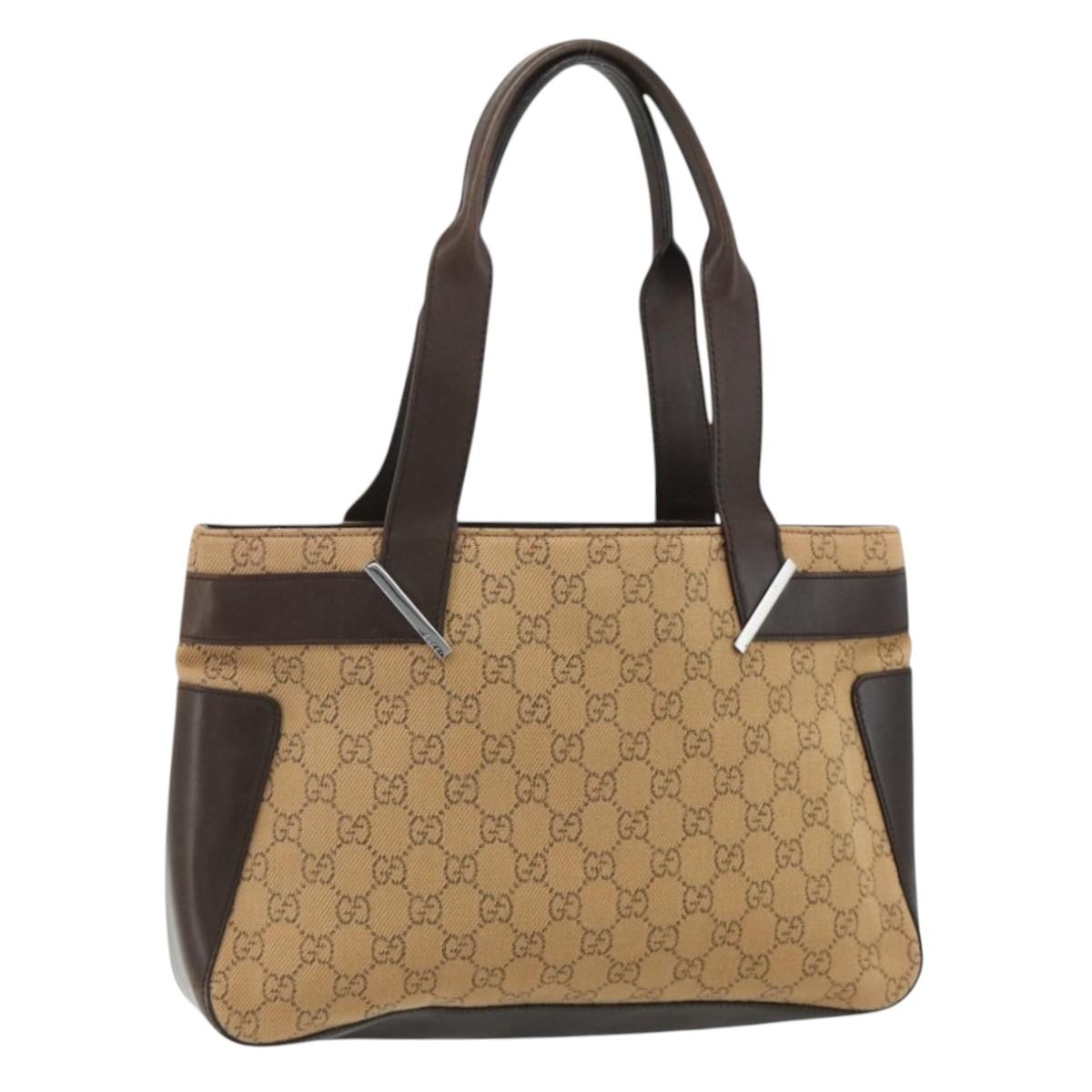 GUCCI GG Canvas Tote Bag Beige Silver 73983 Auth bs34904