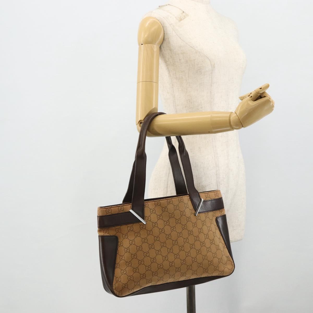 GUCCI GG Canvas Tote Bag Beige Silver 73983 Auth bs34904