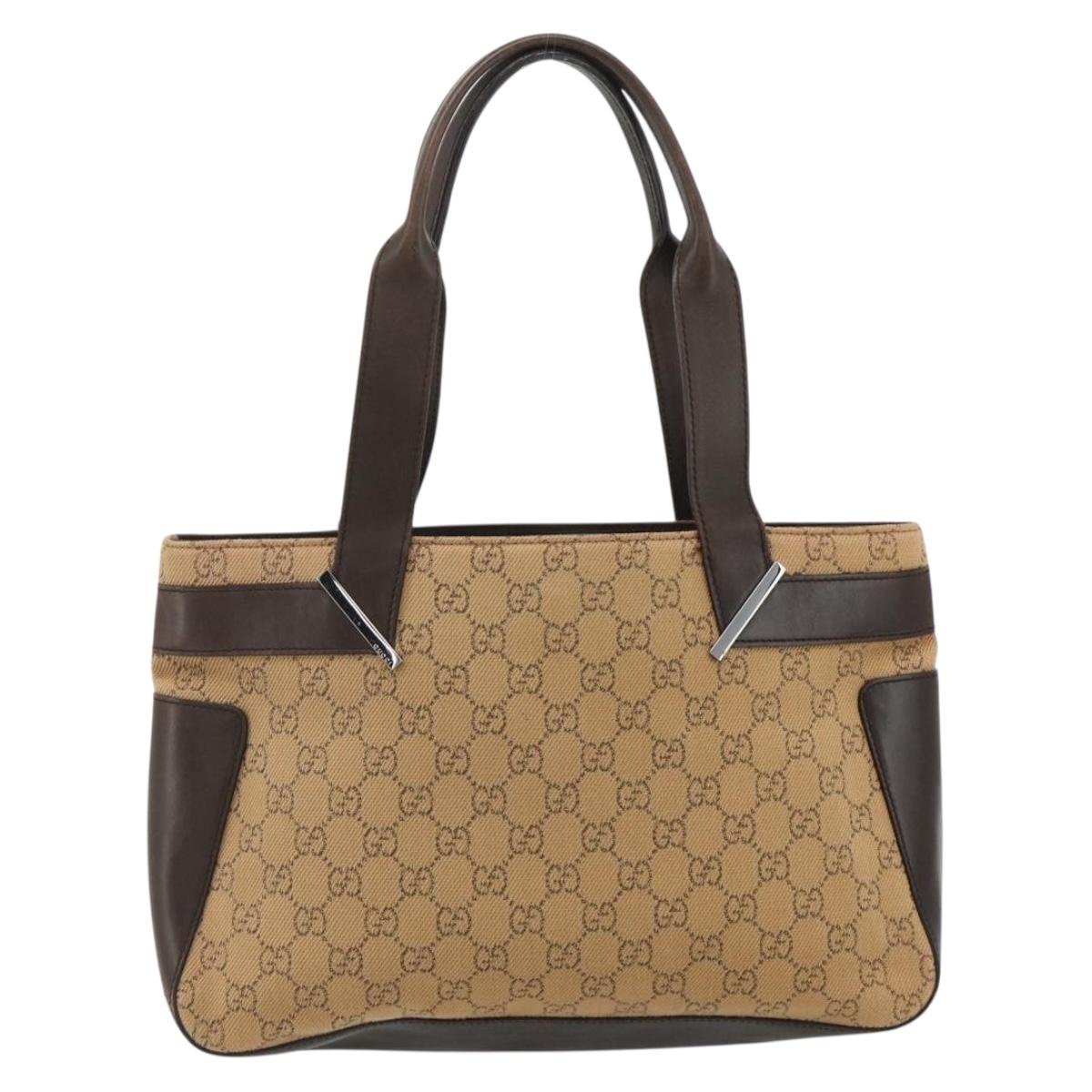 GUCCI GG Canvas Tote Bag Beige Silver 73983 Auth bs34904