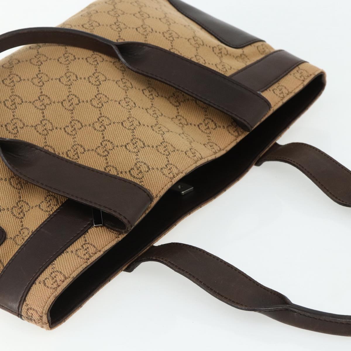 GUCCI GG Canvas Tote Bag Beige Silver 73983 Auth bs34904