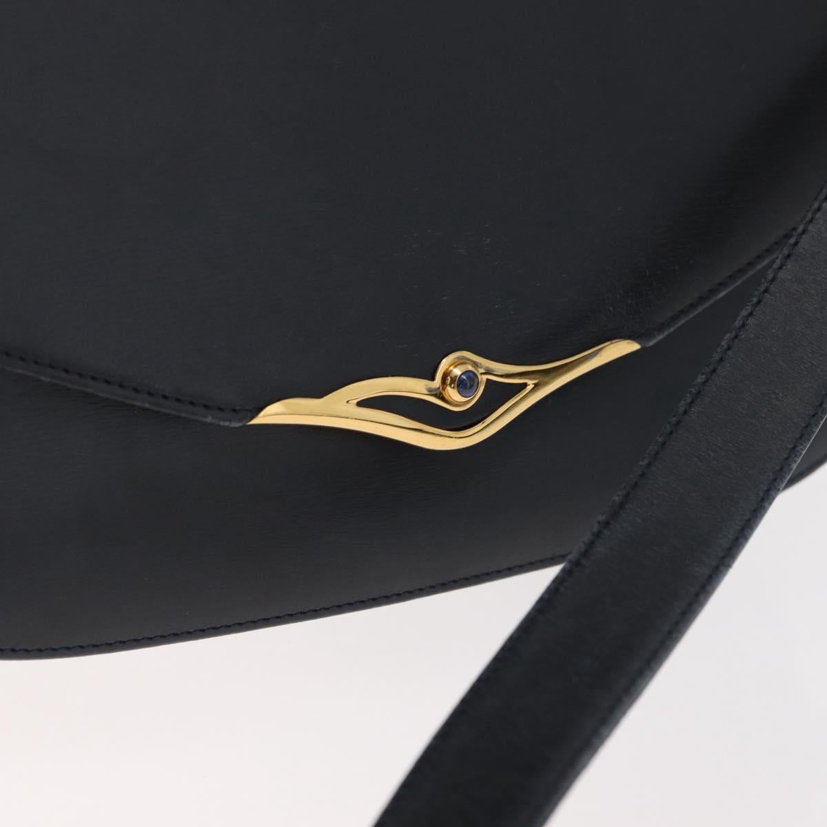 CARTIER Shoulder Bag Leather Navy Gold Auth bs34907