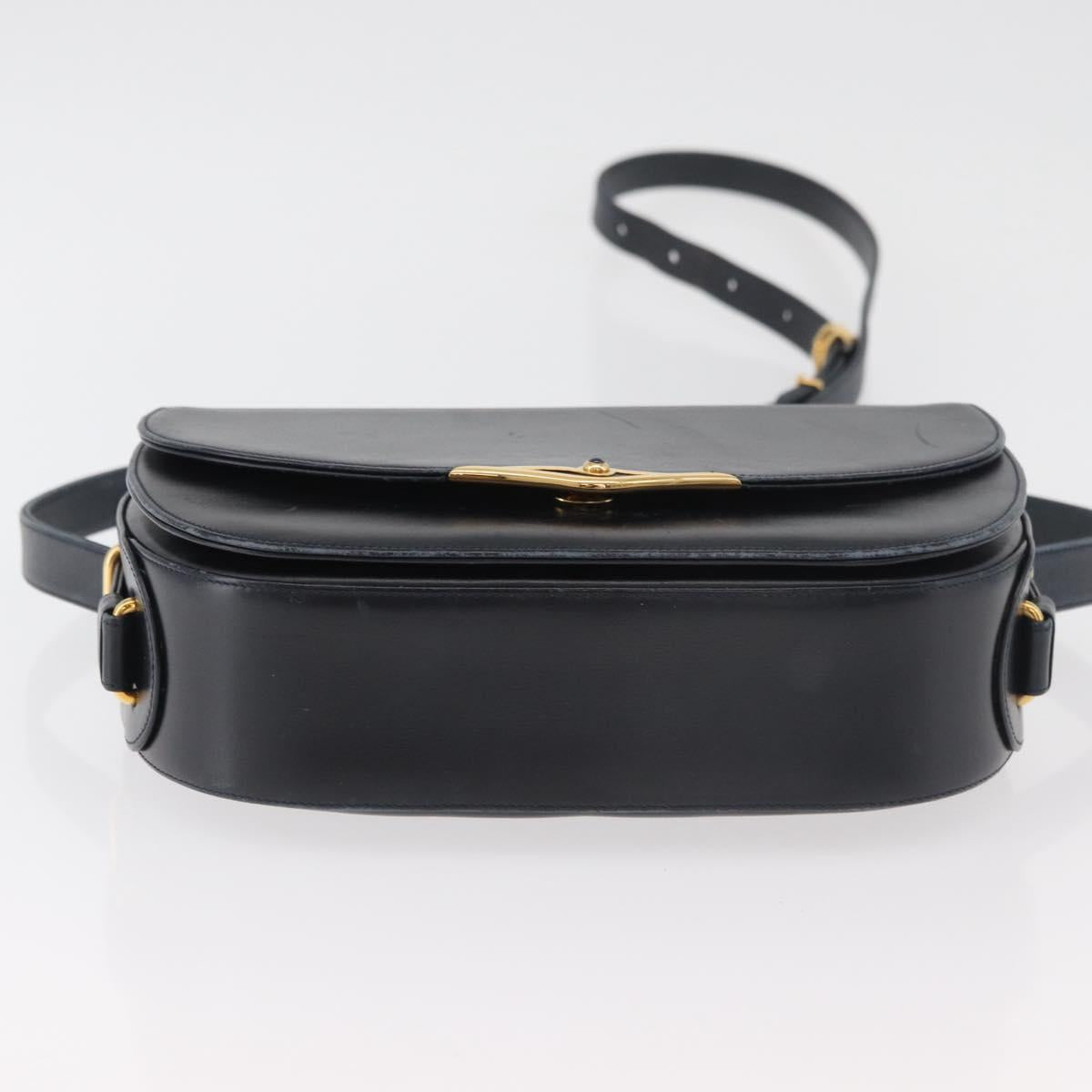 CARTIER Shoulder Bag Leather Navy Gold Auth bs34907