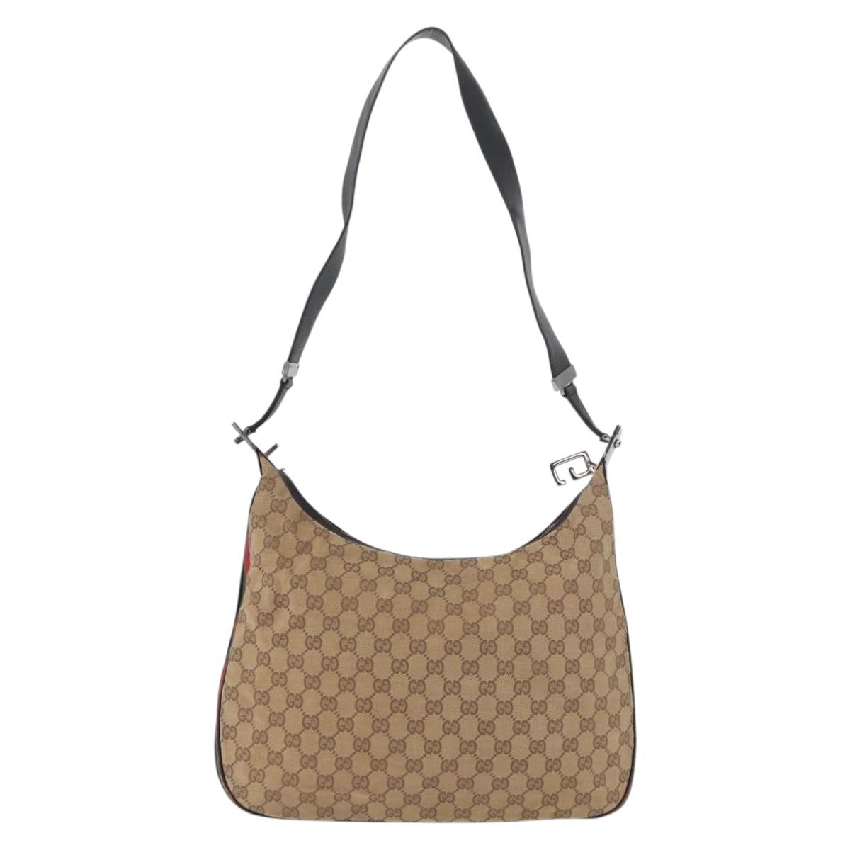 GUCCI GG Canvas Web Sherry Line Bag Beige Silver 001 3341 3444 Auth bs34910