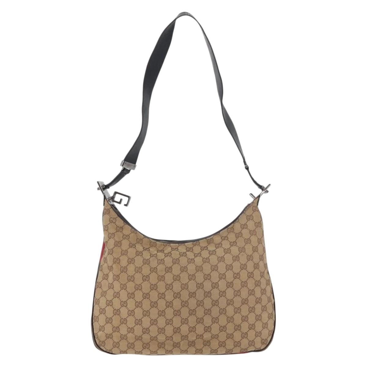 GUCCI GG Canvas Web Sherry Line Bag Beige Silver 001 3341 3444 Auth bs34910