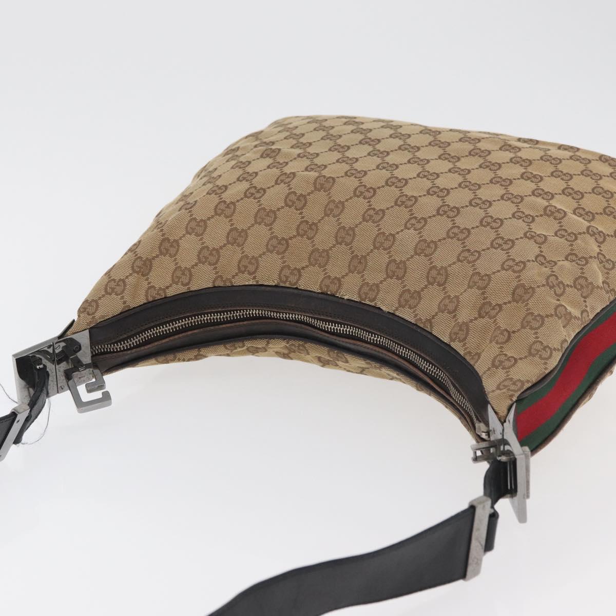 GUCCI GG Canvas Web Sherry Line Bag Beige Silver 001 3341 3444 Auth bs34910