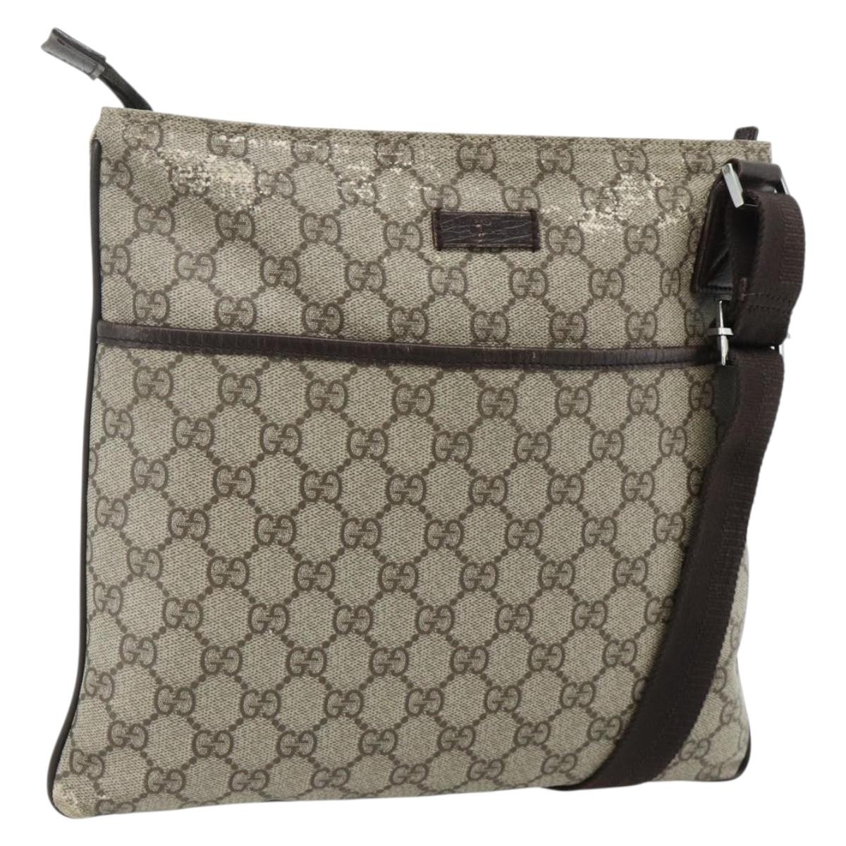 GUCCI GG Supreme Shoulder Bag PVC Beige Silver 141626 Auth bs34913