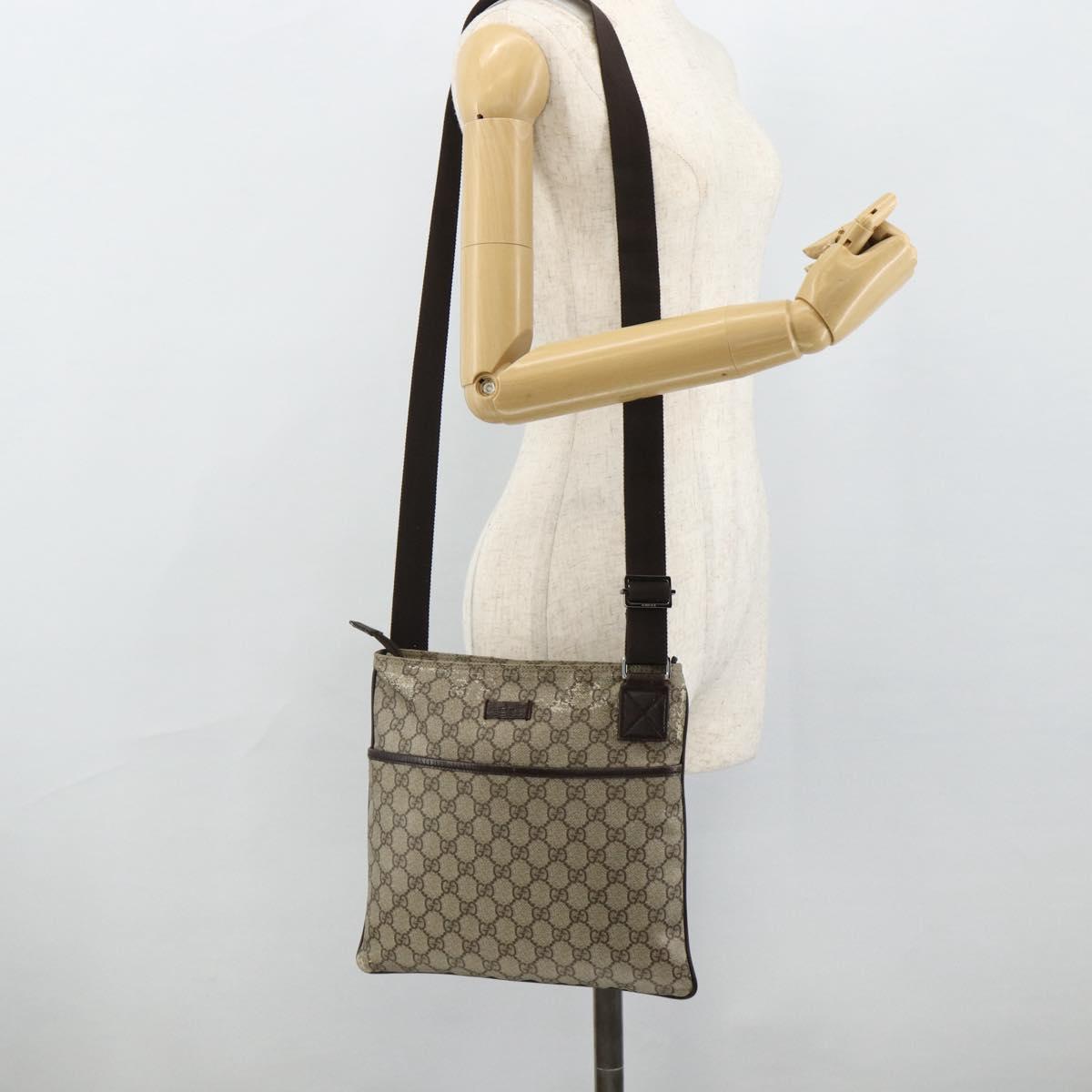 GUCCI GG Supreme Shoulder Bag PVC Beige Silver 141626 Auth bs34913
