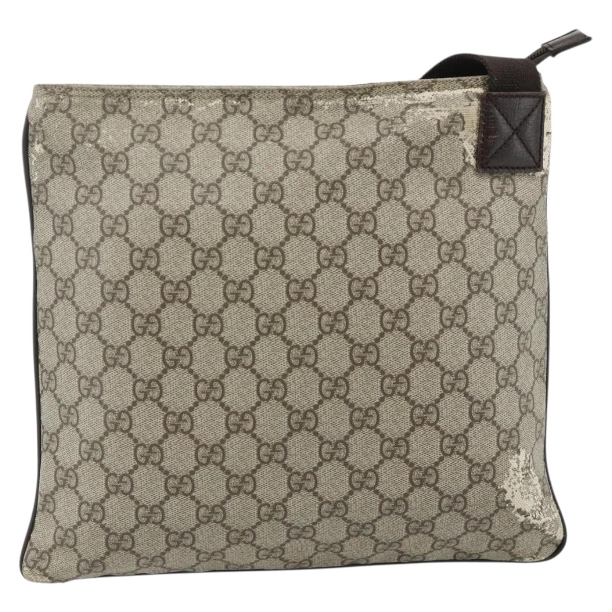 GUCCI GG Supreme Shoulder Bag PVC Beige Silver 141626 Auth bs34913