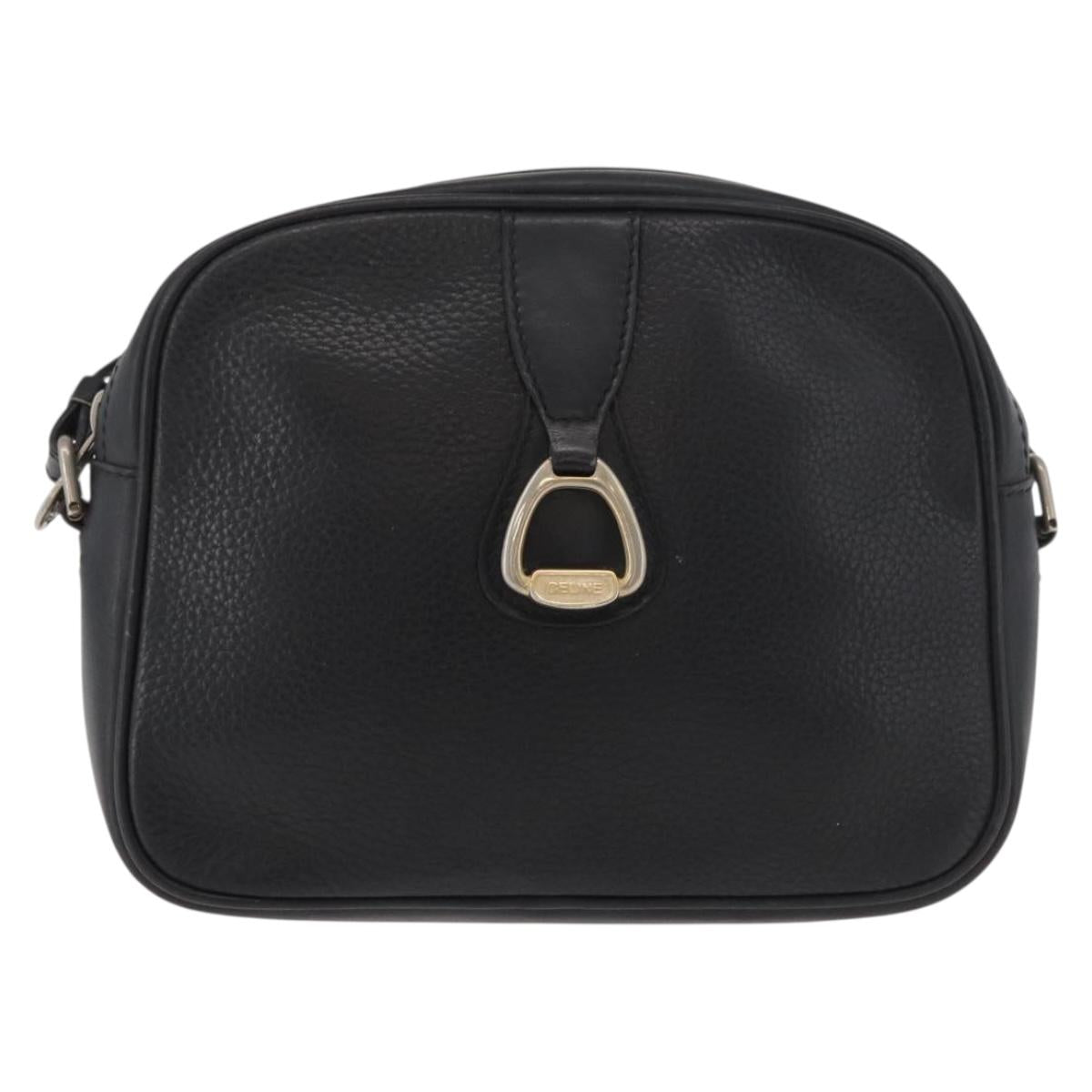 CELINE Shoulder Bag Leather Black Gold Auth bs34916