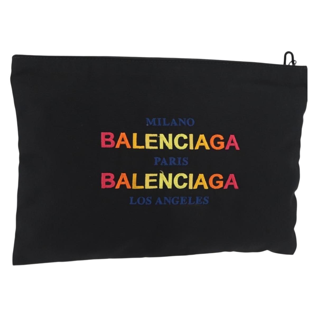 BALENCIAGA Clutch Bag Canvas Black Silver 459745 Auth bs34917A